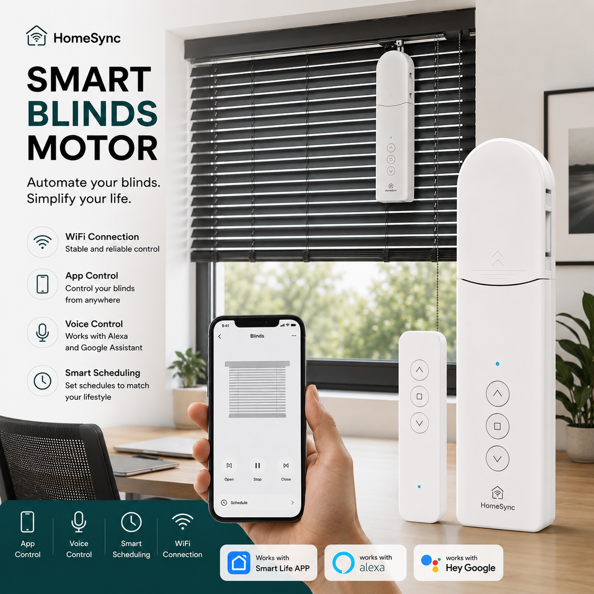 HomeSync™ Smart Blind Motor | Automate Your Existing Blinds