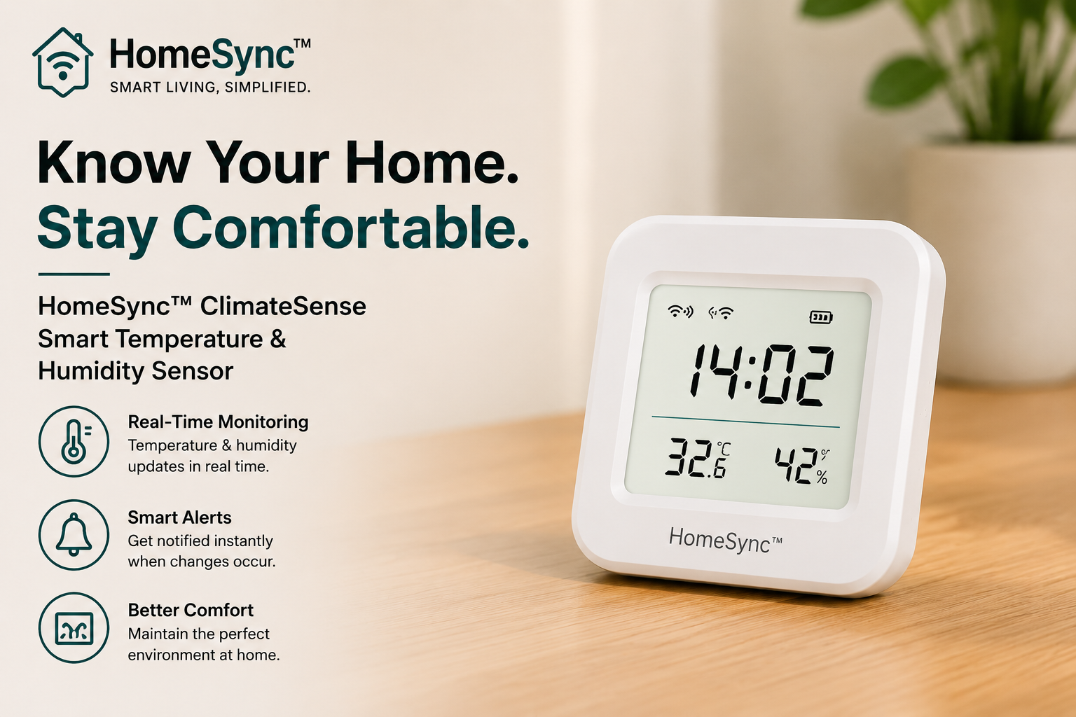 HomeSync™ ClimateSense Smart Temperature & Humidity Sensor