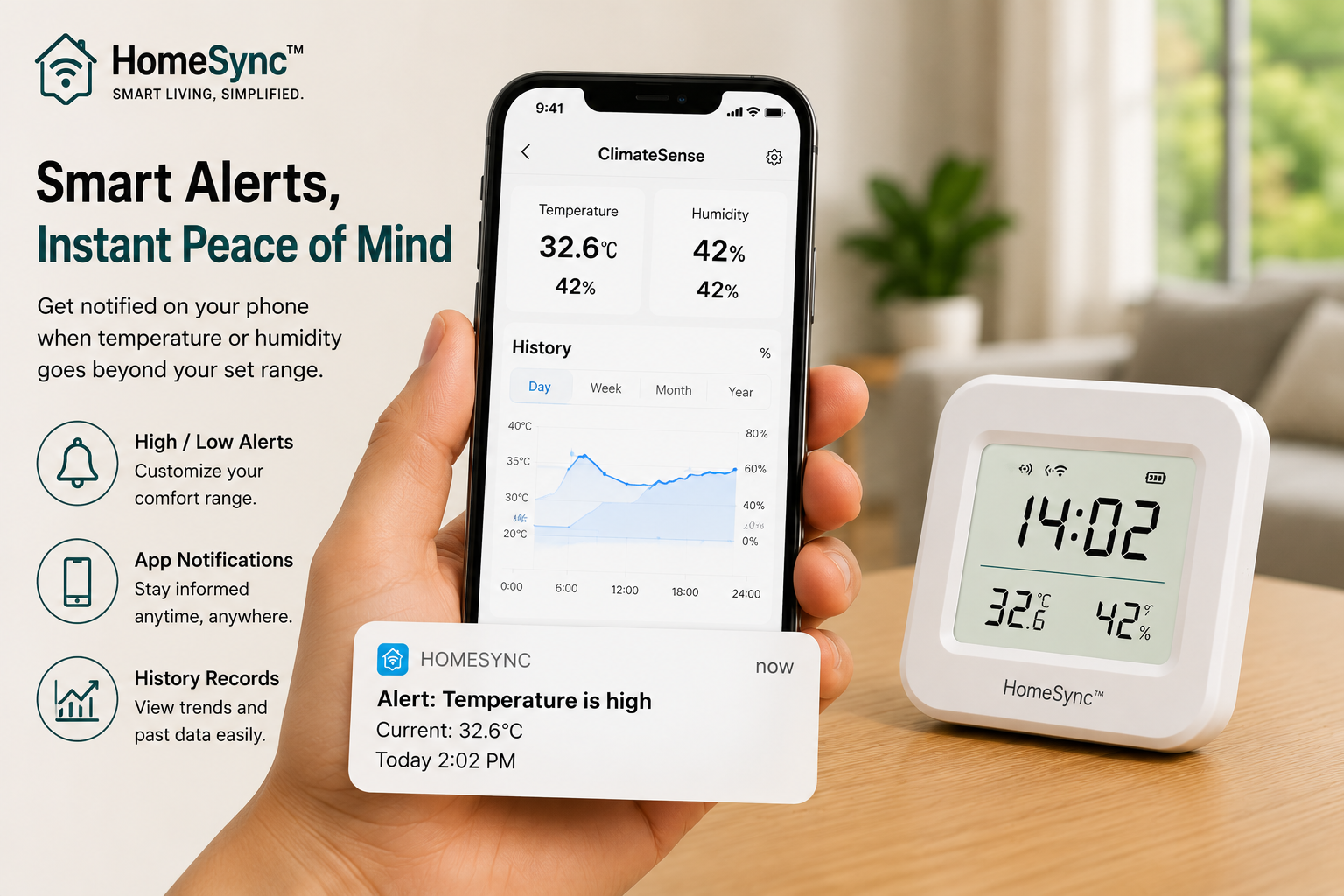 HomeSync™ ClimateSense Smart Temperature & Humidity Sensor