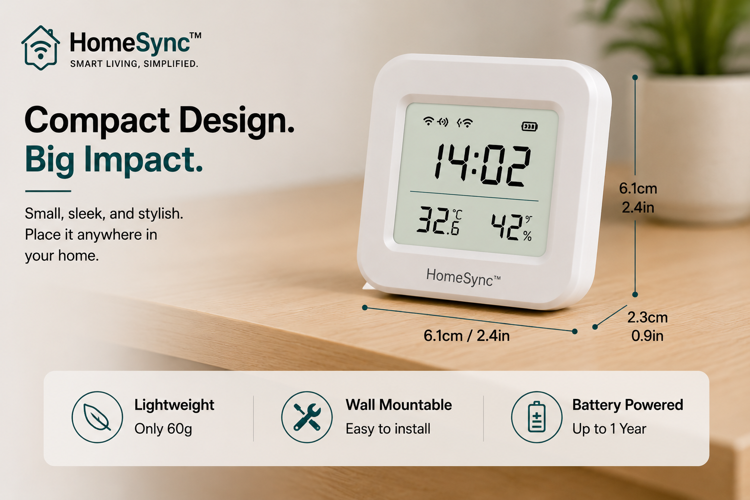 HomeSync™ ClimateSense Smart Temperature & Humidity Sensor
