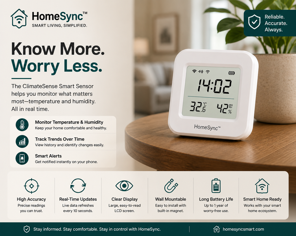 HomeSync™ ClimateSense Smart Temperature & Humidity Sensor