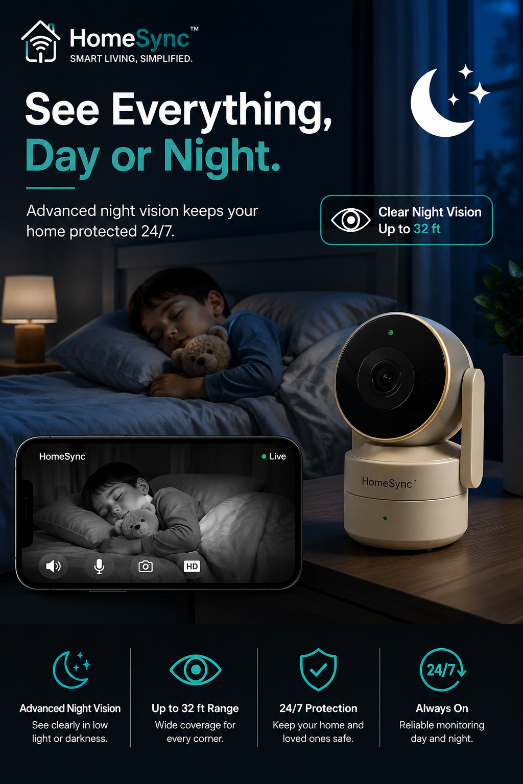 HomeSync Smart Wi-Fi Indoor Security Camera