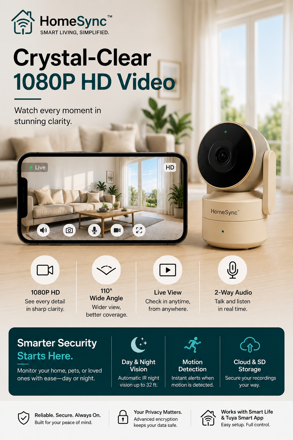 HomeSync Smart Wi-Fi Indoor Security Camera