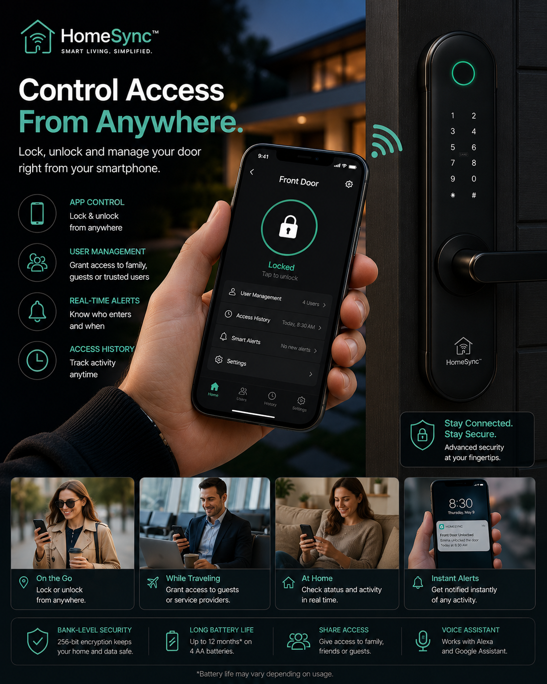 HomeSync™ SmartLock Pro – 5-in-1 Smart Wi-Fi Door Lock